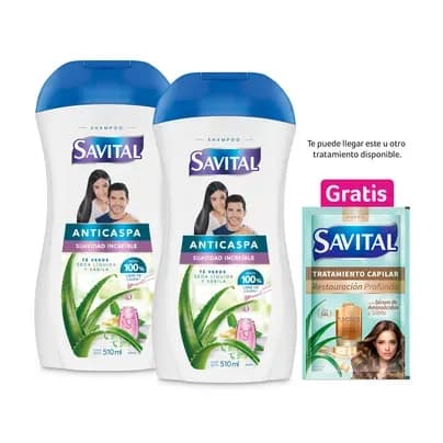 Shampoo Savital Anticaspa Té y Seda x2 x510ml