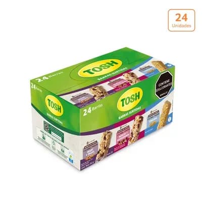 Barras surtidas Tosh arándanos, pasas y original x 24 unds x 23g c/u