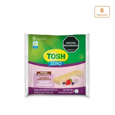 Galleta Tosh Wafer Yogur Fresa Acaí sin azúcar x 162g x 6 paquetes