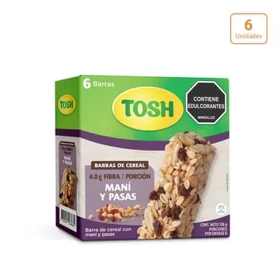 Barra Cereal Tosh Avena, Maní y Pasas x 6 un x 23g c/u