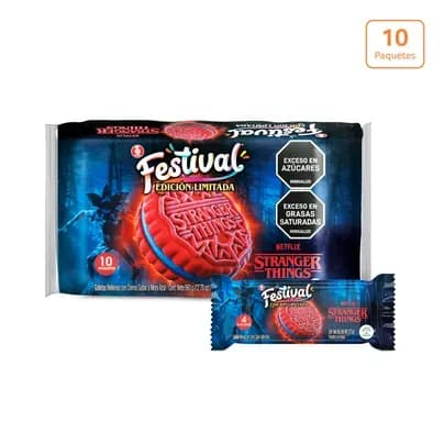 Galletas Festival stranger things mora azul x 360g x 10 paquetes x 4unds c/u