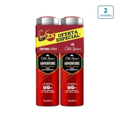 Desodorante Antitranspirante Old Spice Adventure en spray x 2 unds x 93g c/u