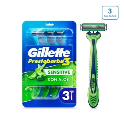 Máquina de afeitar Gillette Prestobarba3 Sensitive x 3 unds