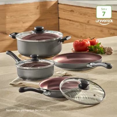 Batería De Cocina Universal Grey Rose x 7 Piezas