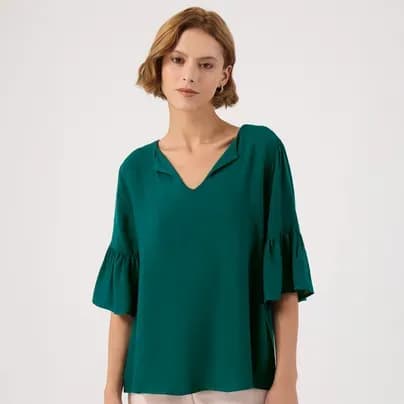 Patprimo Blusa manga corta bolero mangas verde oscuro S