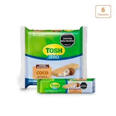 Galletas Tosh Wafer Coco sin azúcar x 162g x 6 paquetes