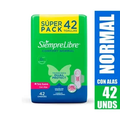 Toallas Siempre Libre Normal con alas x 42 unds