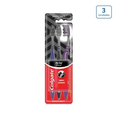 Cepillo Dental Colgate Zig Zag Carbón Activado x 3 unds