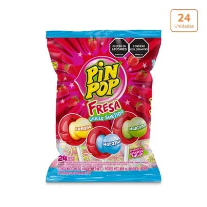 Pin Pop Fresa Chicle Surtido x 24 unds x 456gr