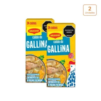 2 Caldo de gallina Maggi® x 264g c/u x 24 cubos c/u