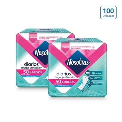 Pack x 2 Protectores Nosotras Diarios Largos x 50 unds c/u